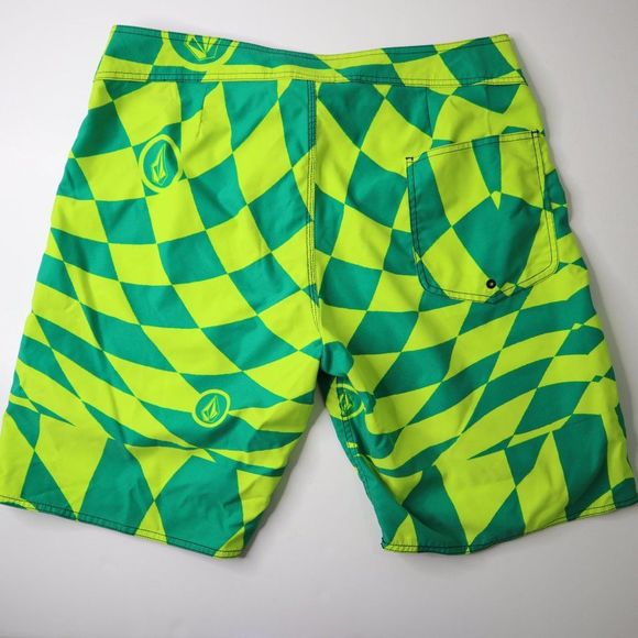 Volcom Board Shorts 36 Blue Green Diamond Back Pocket Stretch Swim Trunks Bright - Picture 2 of 8